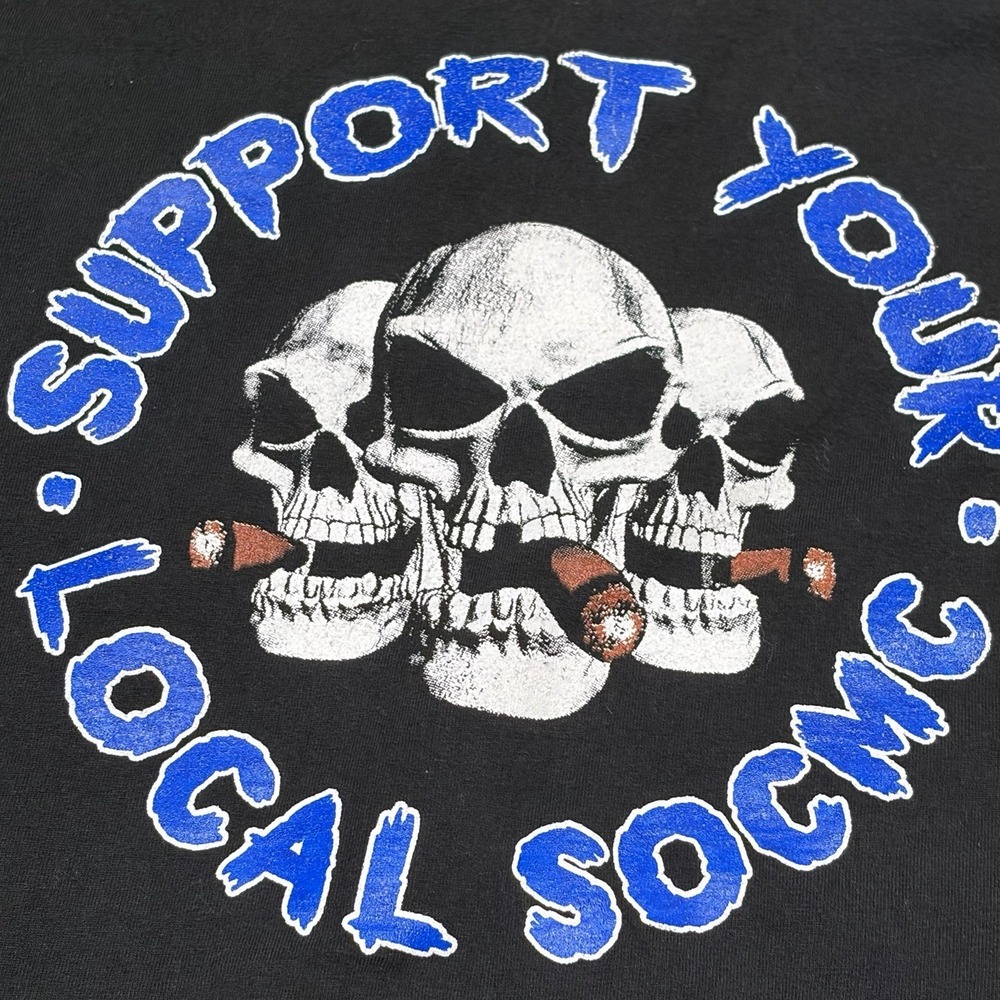 Vintage Hanes SOCMC Biker T Shirt XL Support Your Local Skull Cigar Motorcycle